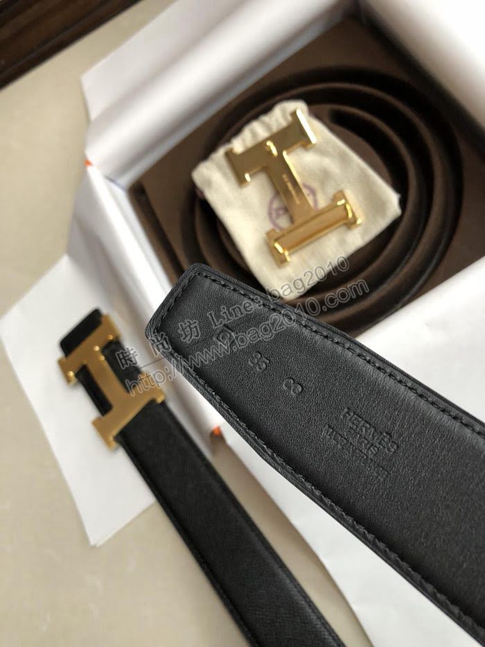 HERMES皮帶 愛馬仕原單 雙面用 原版皮手掌紋 金屬H大Logo 男士腰帶  hgh1973